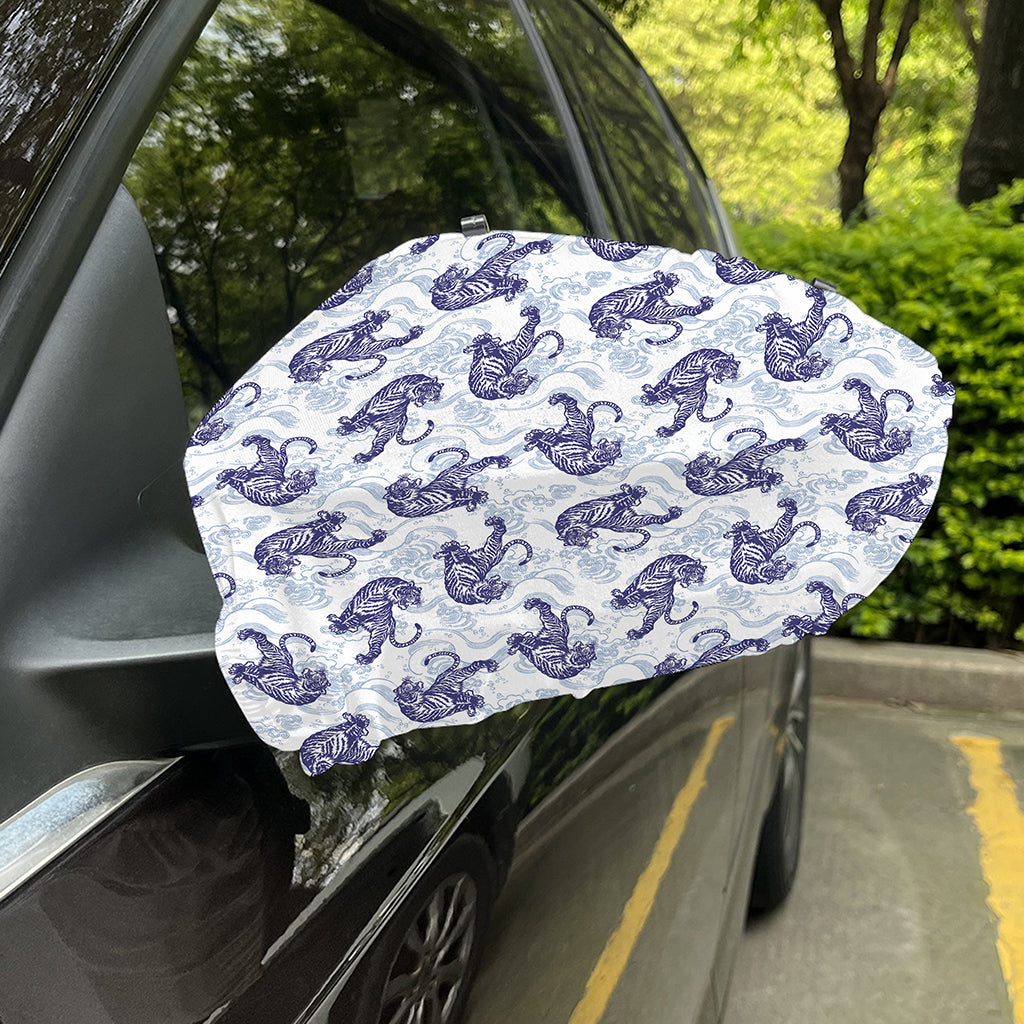 Japanese White Tiger Pattern Print Car Side Mirror Covers