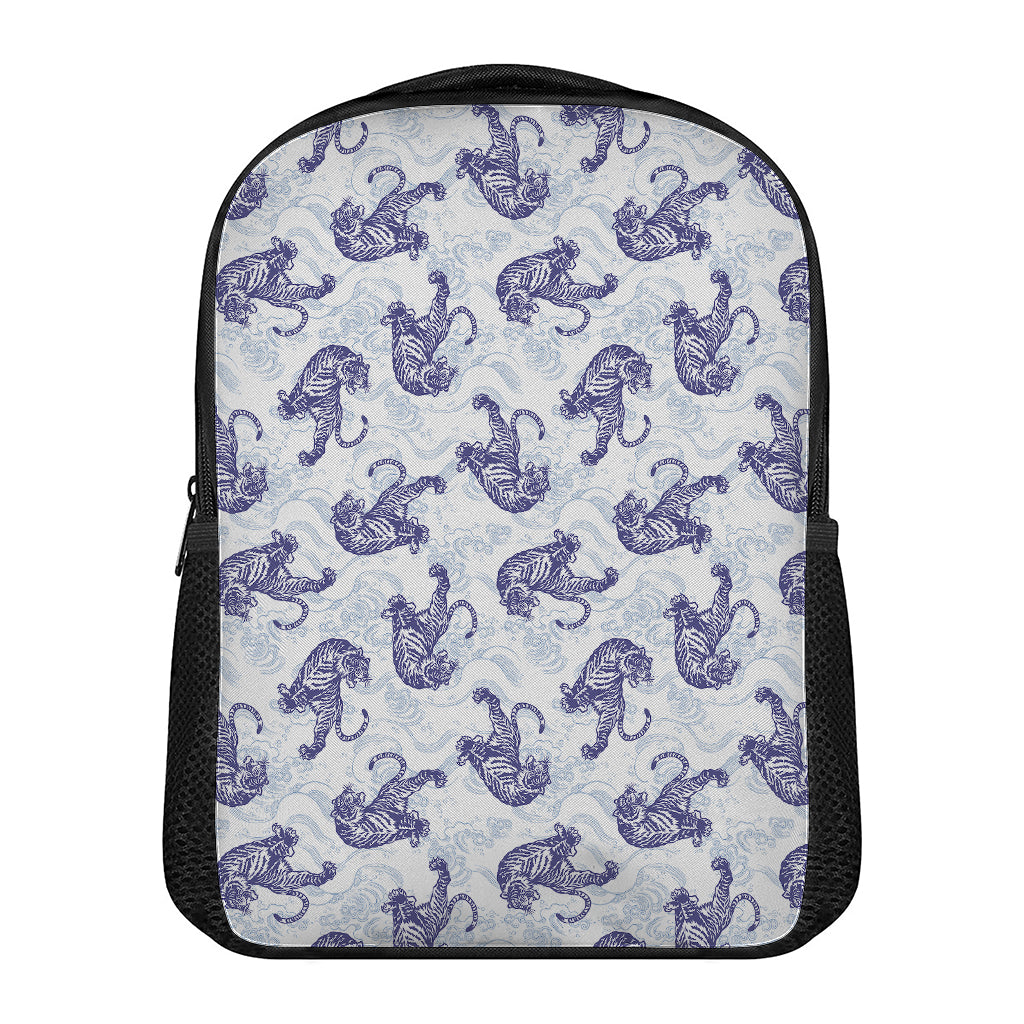 Japanese White Tiger Pattern Print Casual Backpack