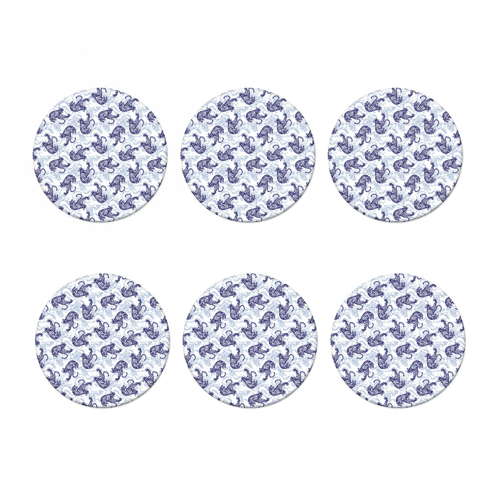 Japanese White Tiger Pattern Print Coaster Set