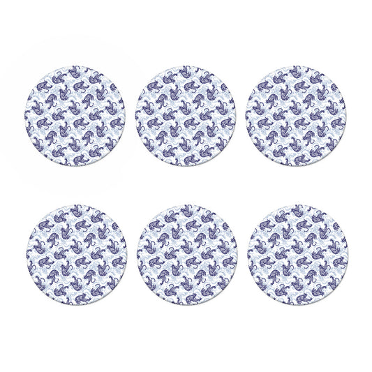 Japanese White Tiger Pattern Print Coaster Set