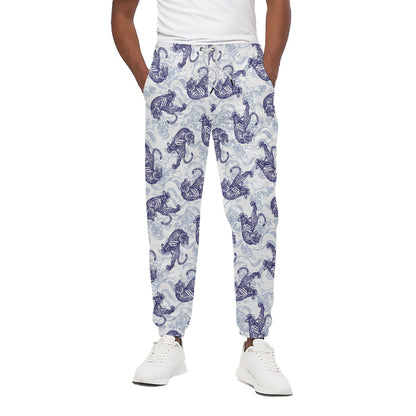 Japanese White Tiger Pattern Print Cotton Pants