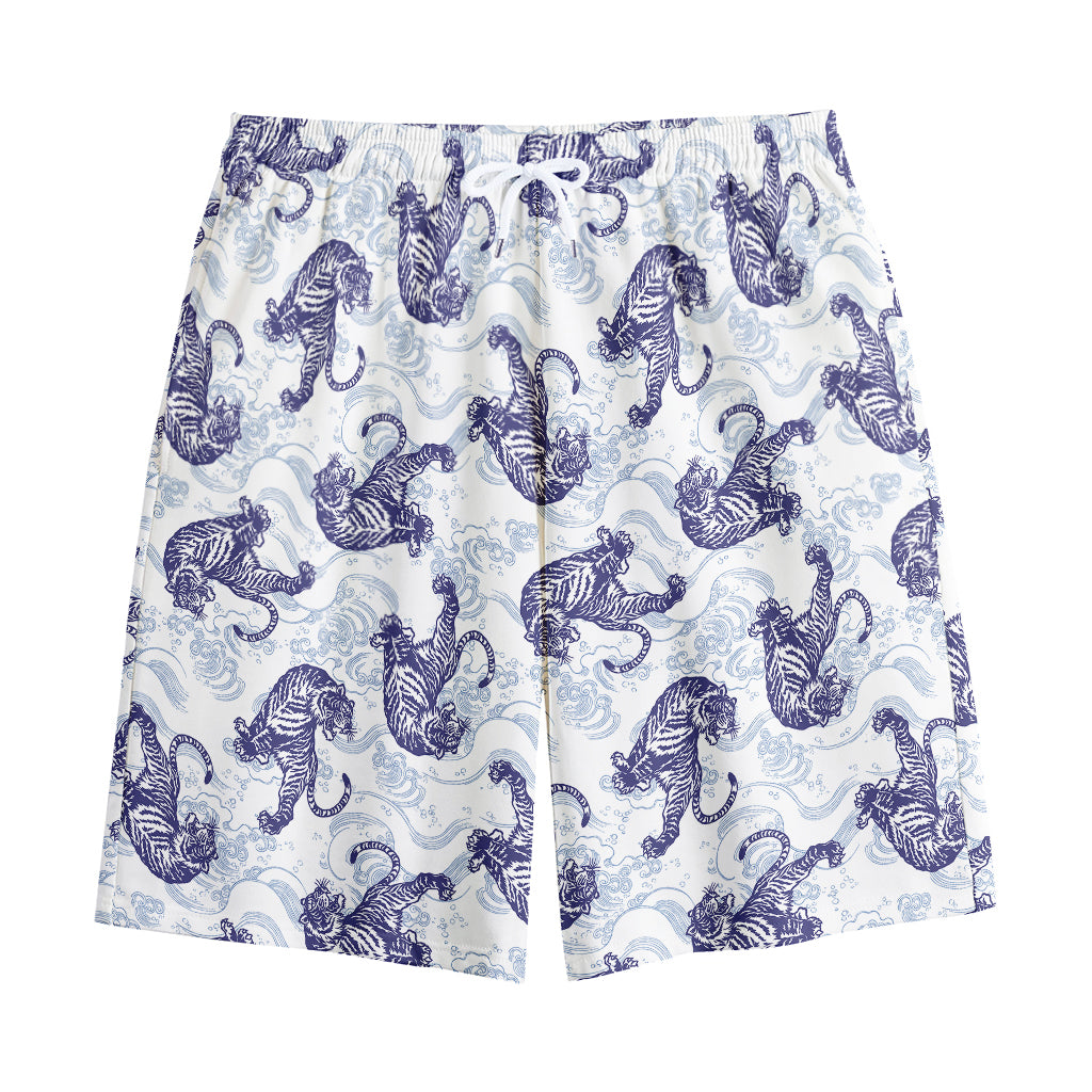 Japanese White Tiger Pattern Print Cotton Shorts