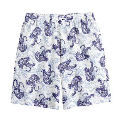 Japanese White Tiger Pattern Print Cotton Shorts