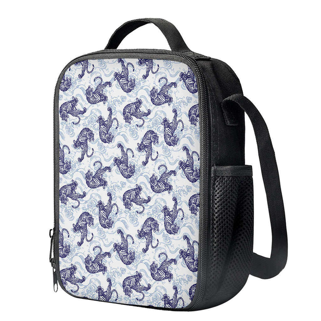 Japanese White Tiger Pattern Print Crossbody Lunch Bag