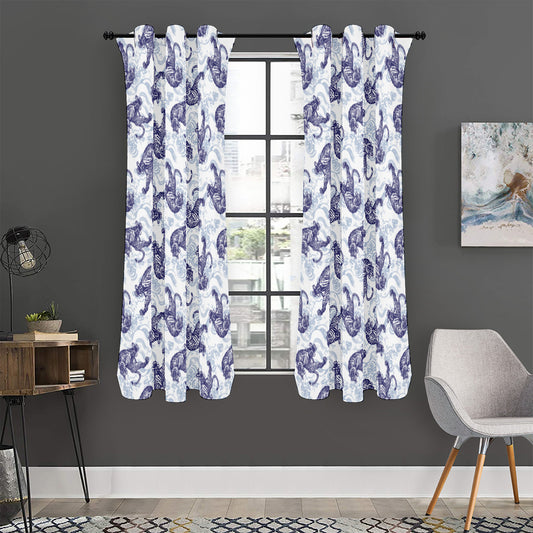Japanese White Tiger Pattern Print Curtain
