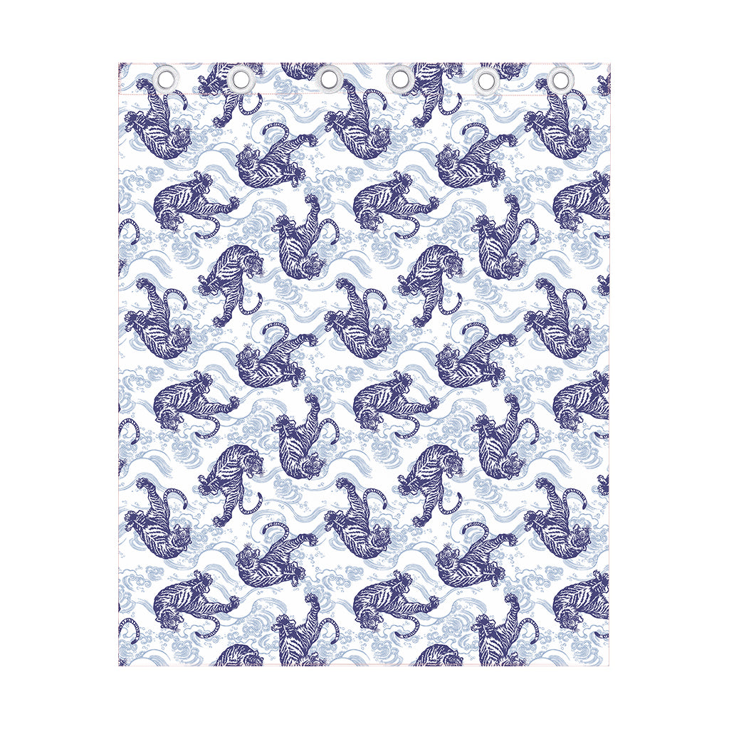Japanese White Tiger Pattern Print Curtain