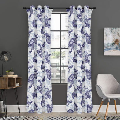 Japanese White Tiger Pattern Print Curtain
