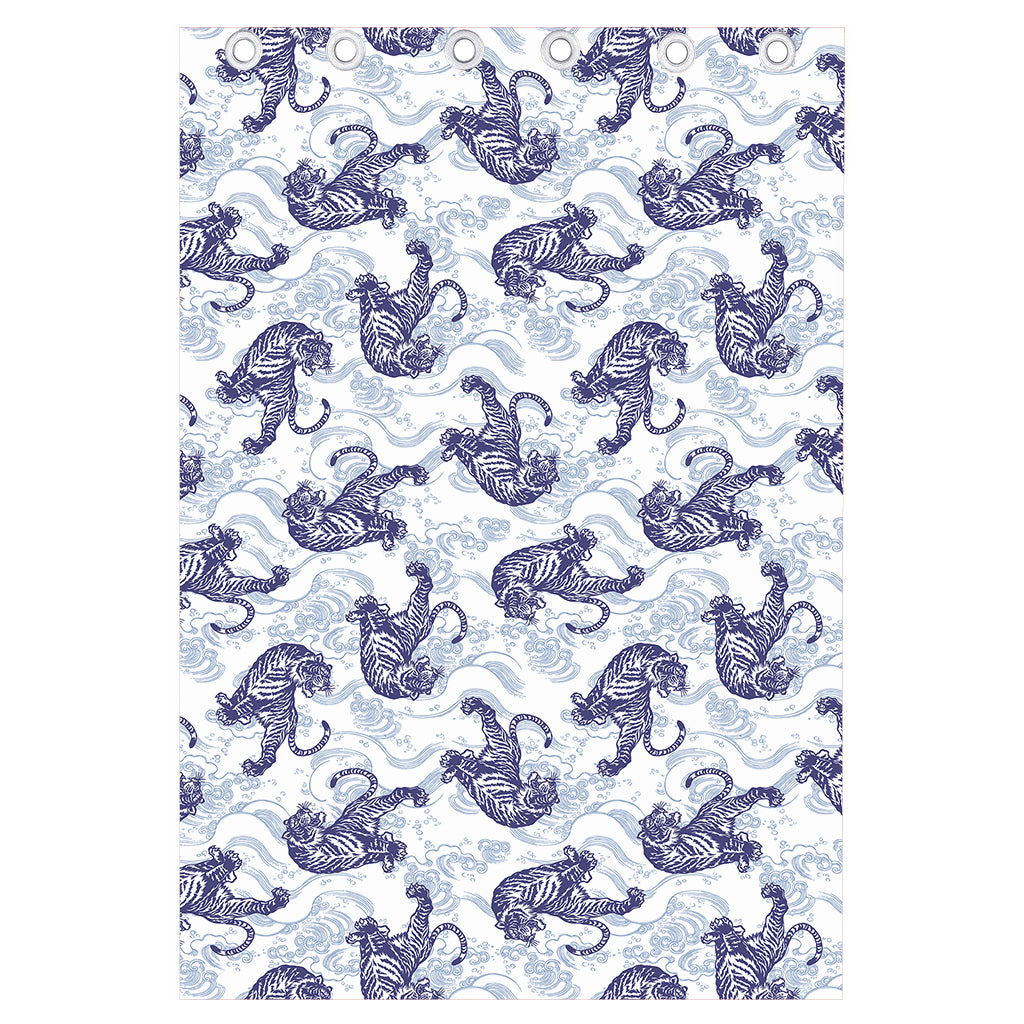 Japanese White Tiger Pattern Print Curtain