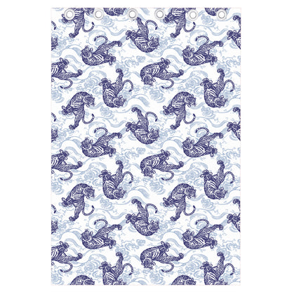 Japanese White Tiger Pattern Print Curtain