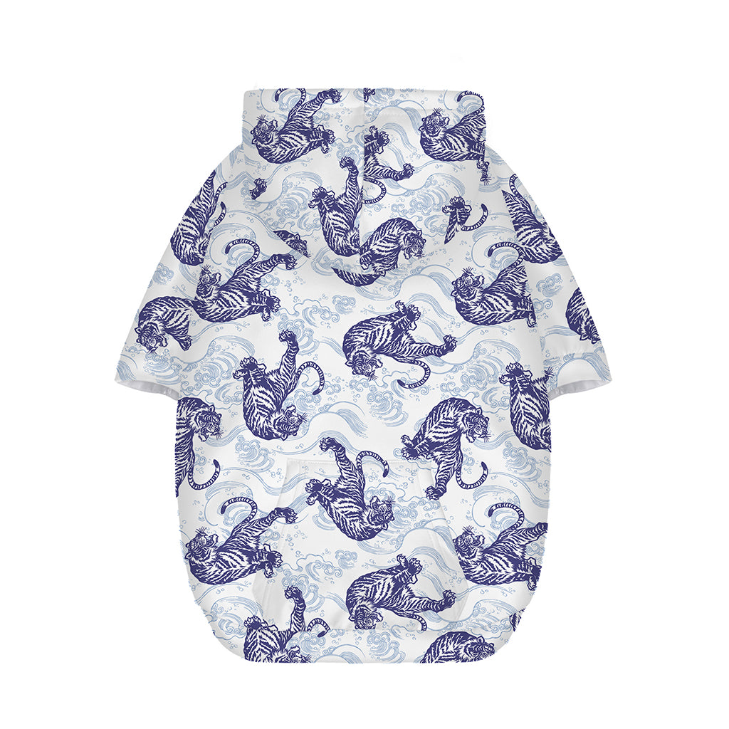 Japanese White Tiger Pattern Print Dog Zip Up Hoodie