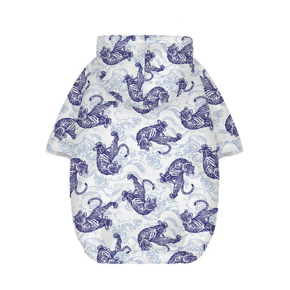 Japanese White Tiger Pattern Print Dog Zip Up Hoodie