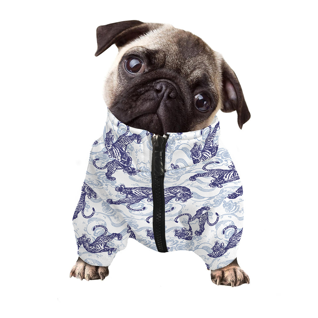 Japanese White Tiger Pattern Print Dog Zip Up Jacket