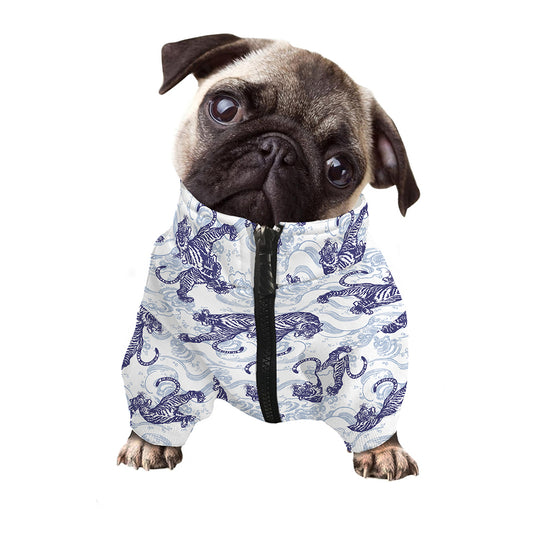 Japanese White Tiger Pattern Print Dog Zip Up Jacket