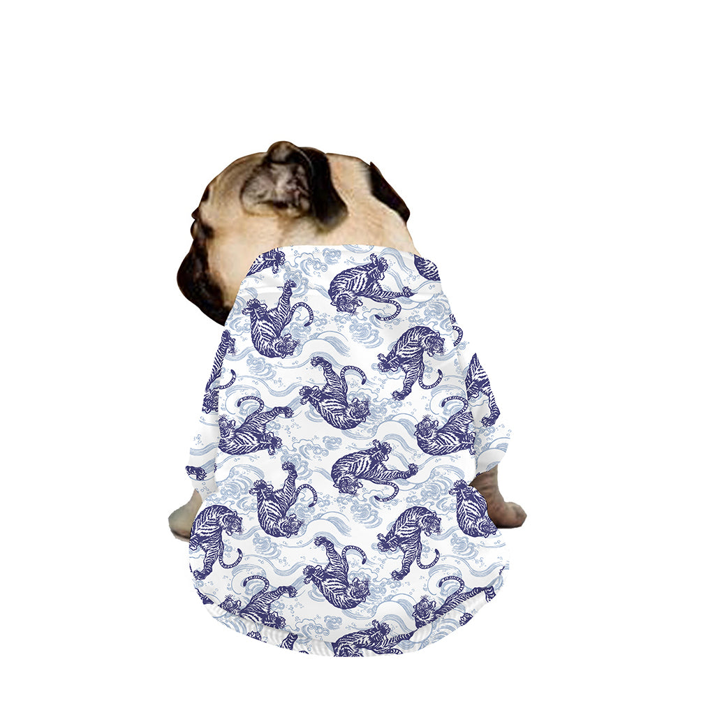 Japanese White Tiger Pattern Print Dog Zip Up Jacket
