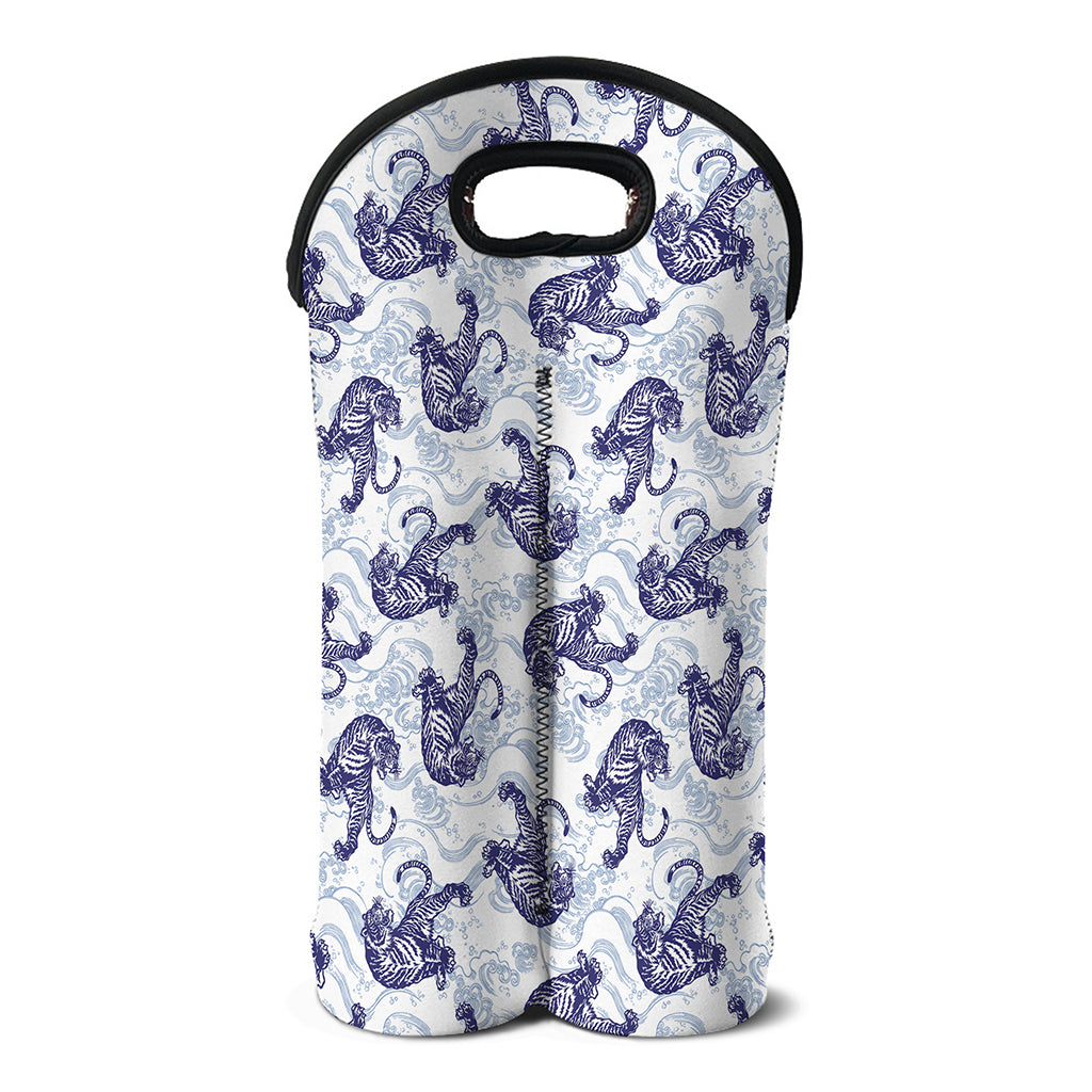 Japanese White Tiger Pattern Print Double Neoprene Wine Tote