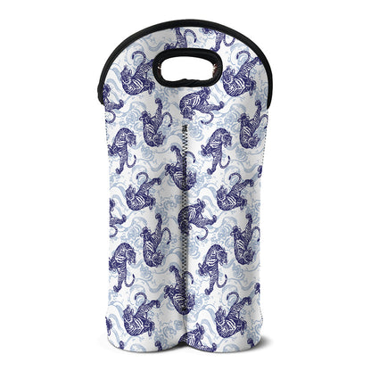 Japanese White Tiger Pattern Print Double Neoprene Wine Tote