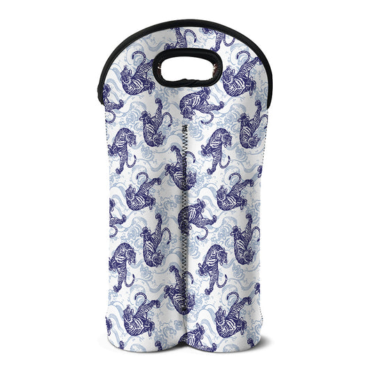 Japanese White Tiger Pattern Print Double Neoprene Wine Tote
