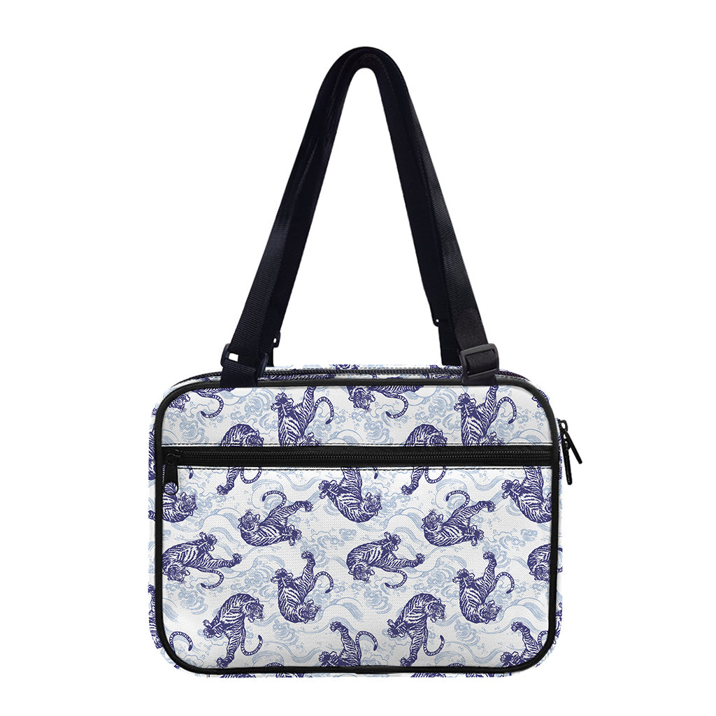 Japanese White Tiger Pattern Print Double Strap Bible Bag