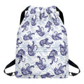 Japanese White Tiger Pattern Print Drawstring Backpack