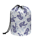 Japanese White Tiger Pattern Print Drawstring Makeup Bag