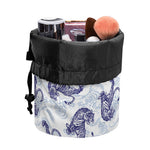 Japanese White Tiger Pattern Print Drawstring Makeup Bag