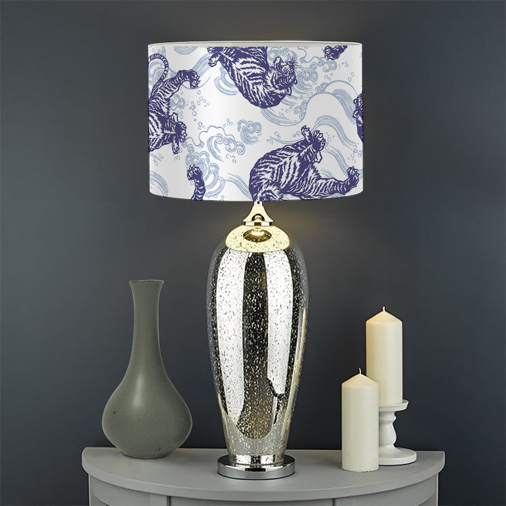 Japanese White Tiger Pattern Print Drum Lamp Shade
