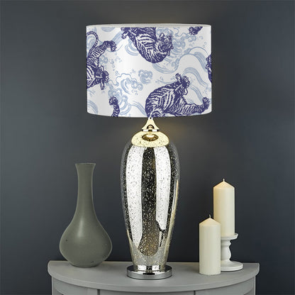 Japanese White Tiger Pattern Print Drum Lamp Shade