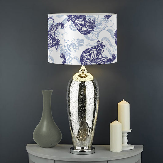 Japanese White Tiger Pattern Print Drum Lamp Shade