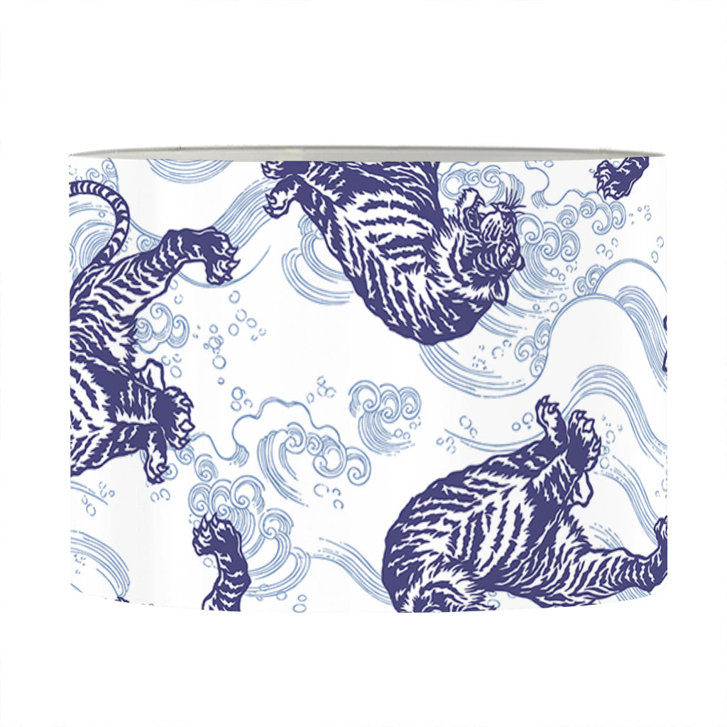Japanese White Tiger Pattern Print Drum Lamp Shade