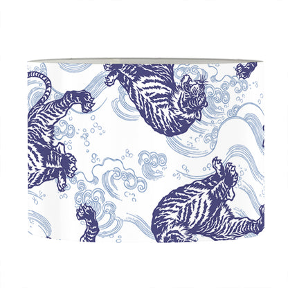 Japanese White Tiger Pattern Print Drum Lamp Shade