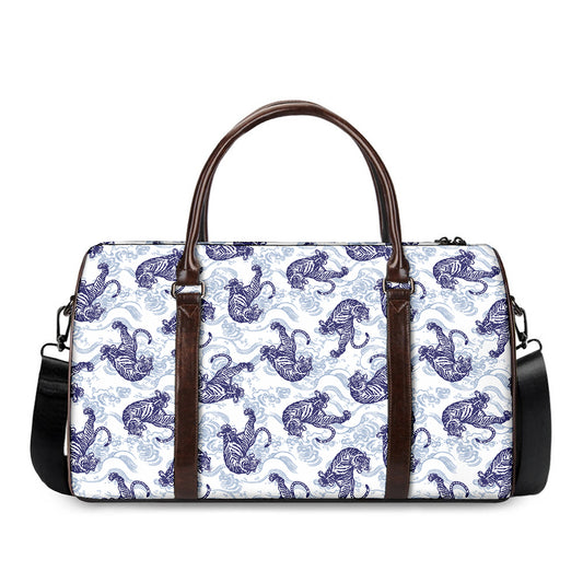 Japanese White Tiger Pattern Print Duffle Bag