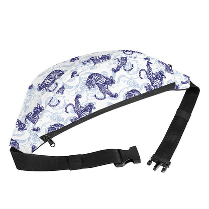 Japanese White Tiger Pattern Print Fanny Pack