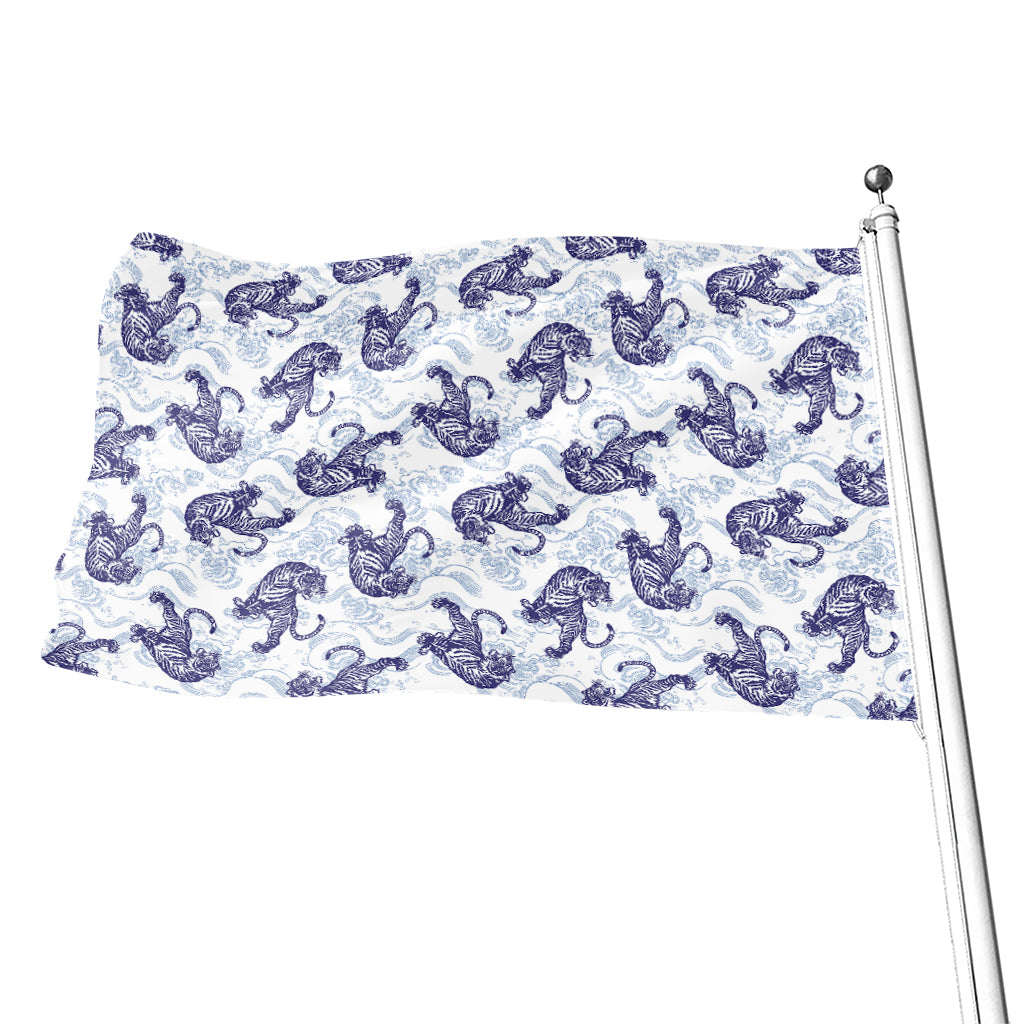 Japanese White Tiger Pattern Print Flag