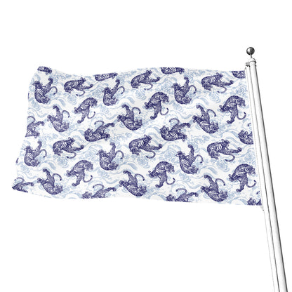 Japanese White Tiger Pattern Print Flag