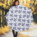 Japanese White Tiger Pattern Print Foldable Umbrella