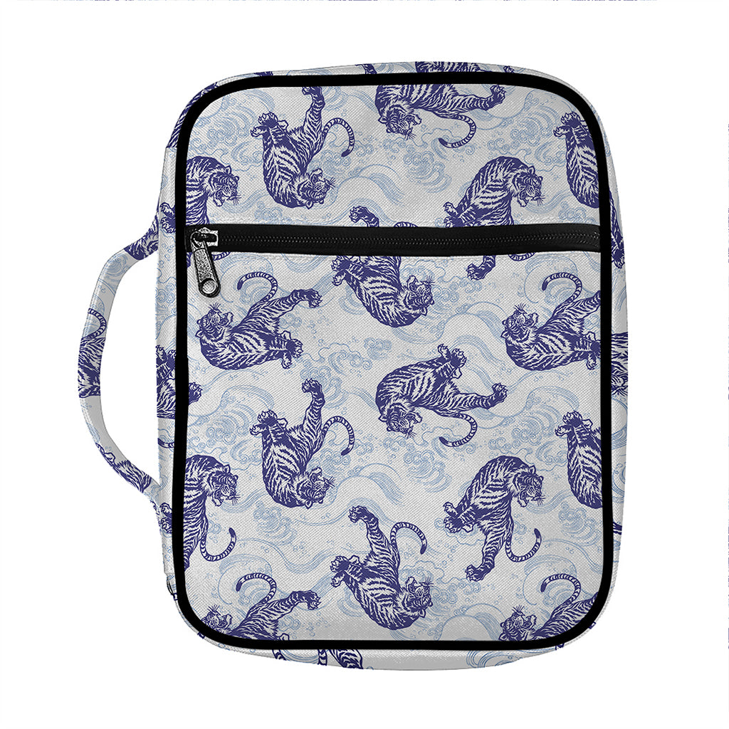Japanese White Tiger Pattern Print Front Pocket Bible Bag