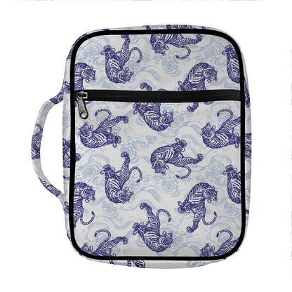Japanese White Tiger Pattern Print Front Pocket Bible Bag