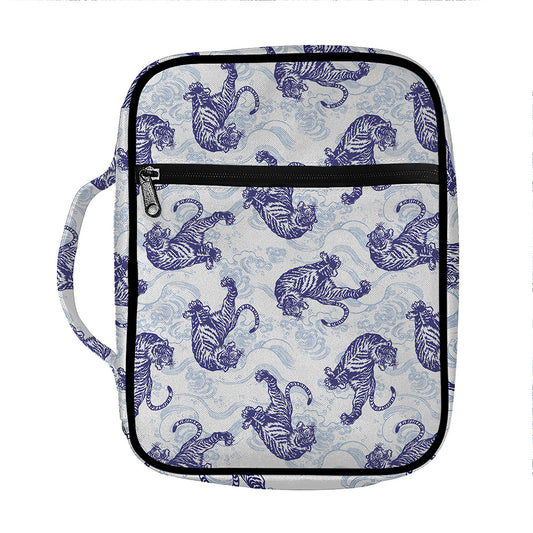 Japanese White Tiger Pattern Print Front Pocket Bible Bag