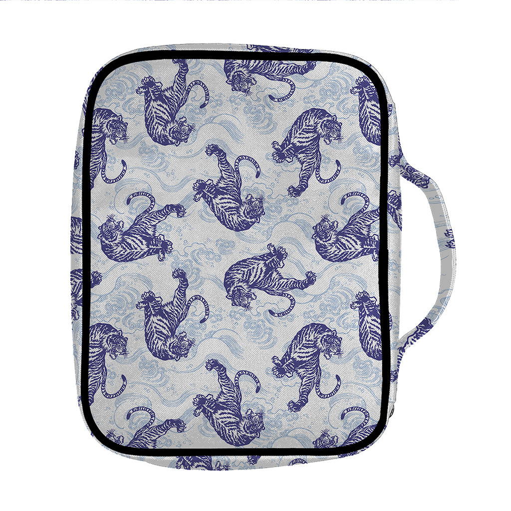 Japanese White Tiger Pattern Print Front Pocket Bible Bag
