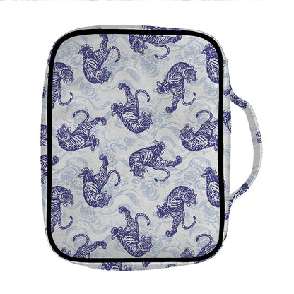 Japanese White Tiger Pattern Print Front Pocket Bible Bag