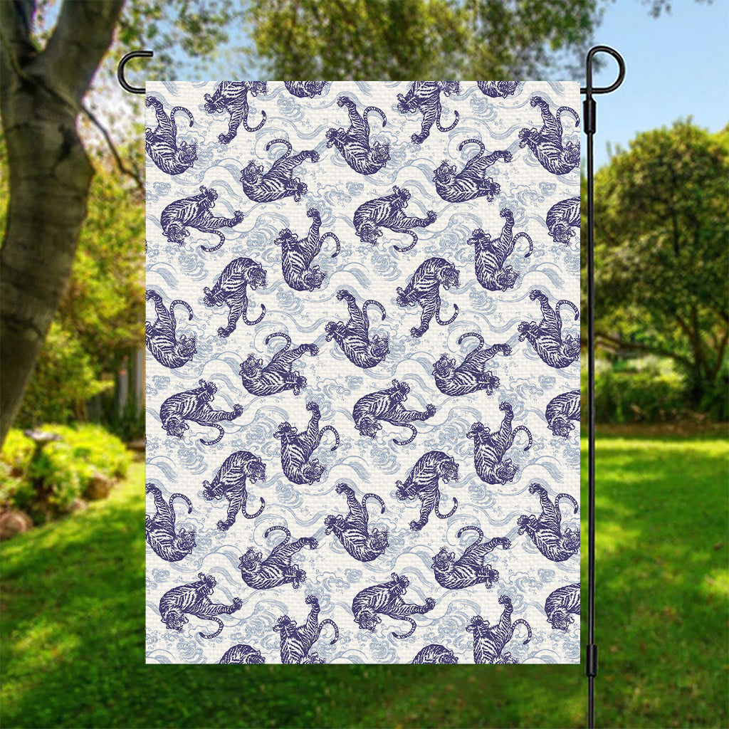 Japanese White Tiger Pattern Print Garden Flag