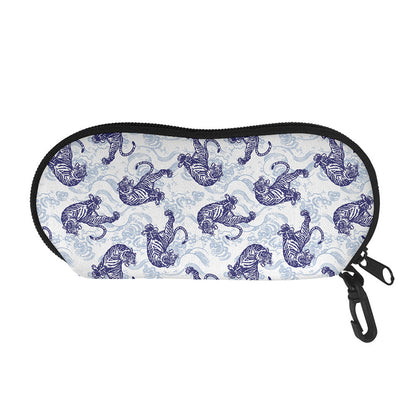 Japanese White Tiger Pattern Print Glasses Case