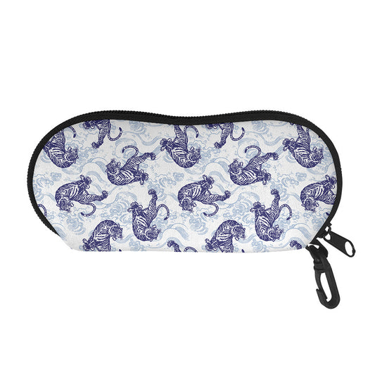 Japanese White Tiger Pattern Print Glasses Case