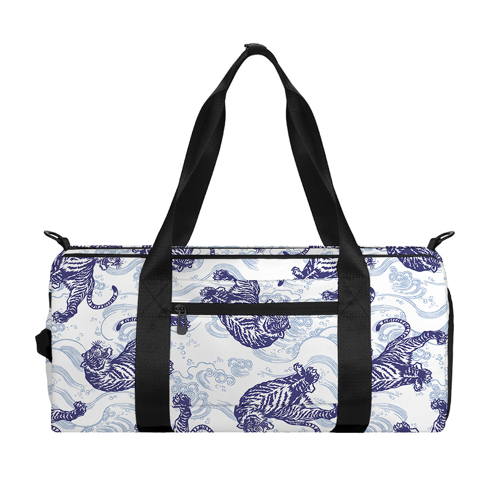 Japanese White Tiger Pattern Print Gym Bag