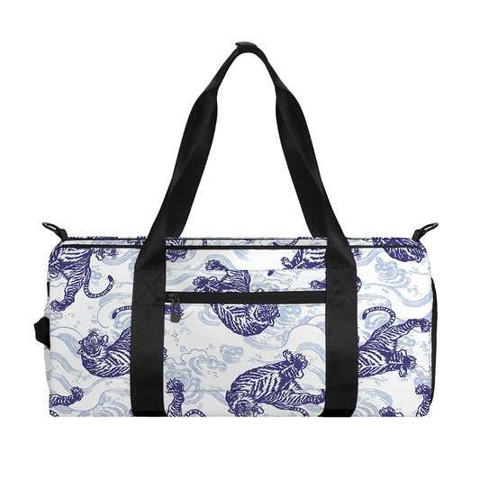 Japanese White Tiger Pattern Print Gym Bag