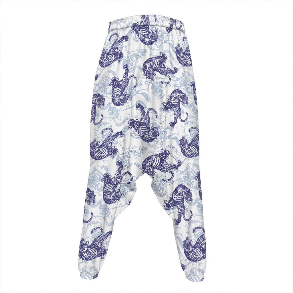 Japanese White Tiger Pattern Print Hammer Pants