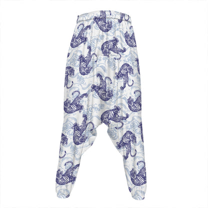Japanese White Tiger Pattern Print Hammer Pants