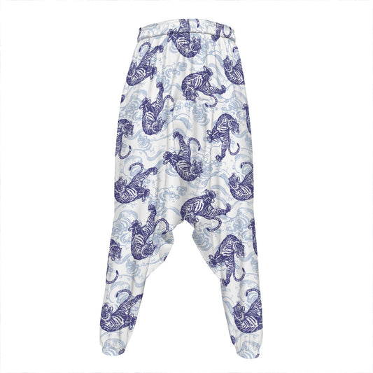 Japanese White Tiger Pattern Print Hammer Pants