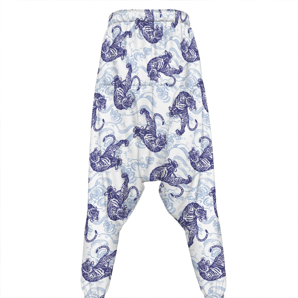 Japanese White Tiger Pattern Print Hammer Pants