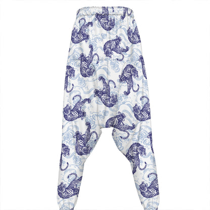 Japanese White Tiger Pattern Print Hammer Pants